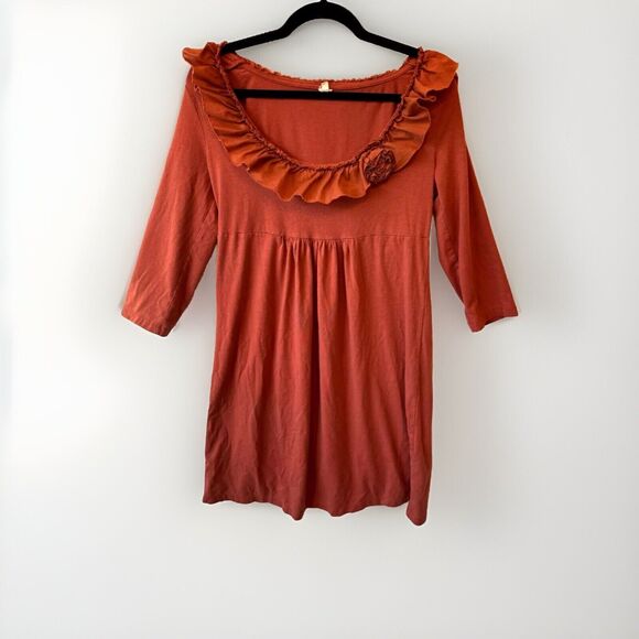 J.CREW Dresses & Skirts - J Crew Dress Womens Medium Orange 3/4 Sleeve Pullover Stretch Scoop Neck Ruffled